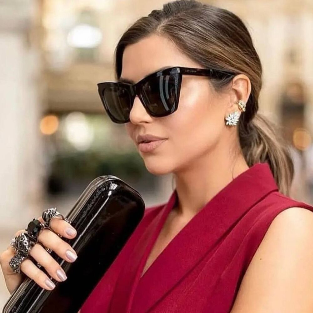Saint Laurent SL214 KATE 001 Cat Eye Sunglasses - Black/Dark Grey